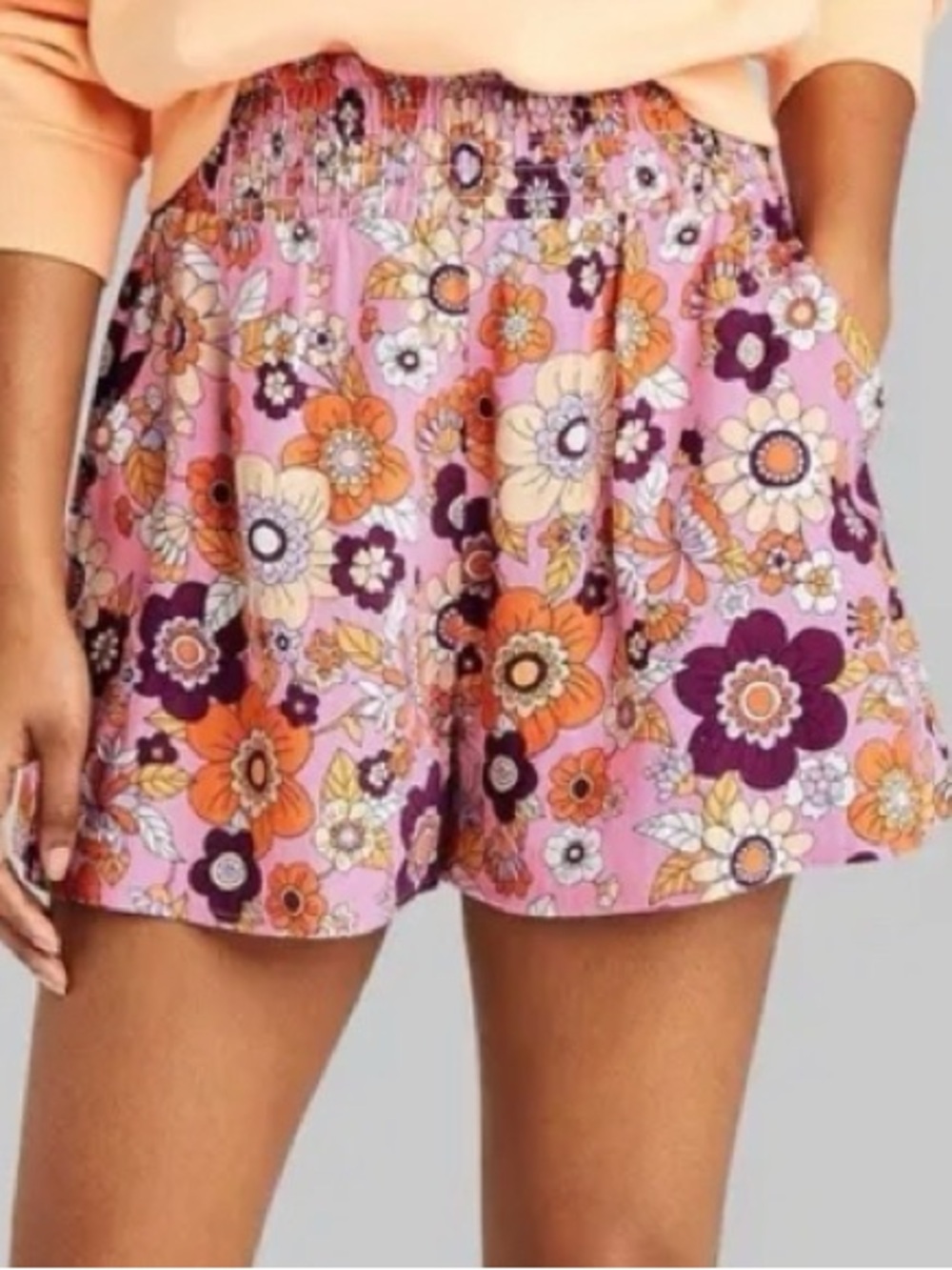 Wild Fable Floral Pink Rayon Linen Blend Pull On Flowy Shorts XL